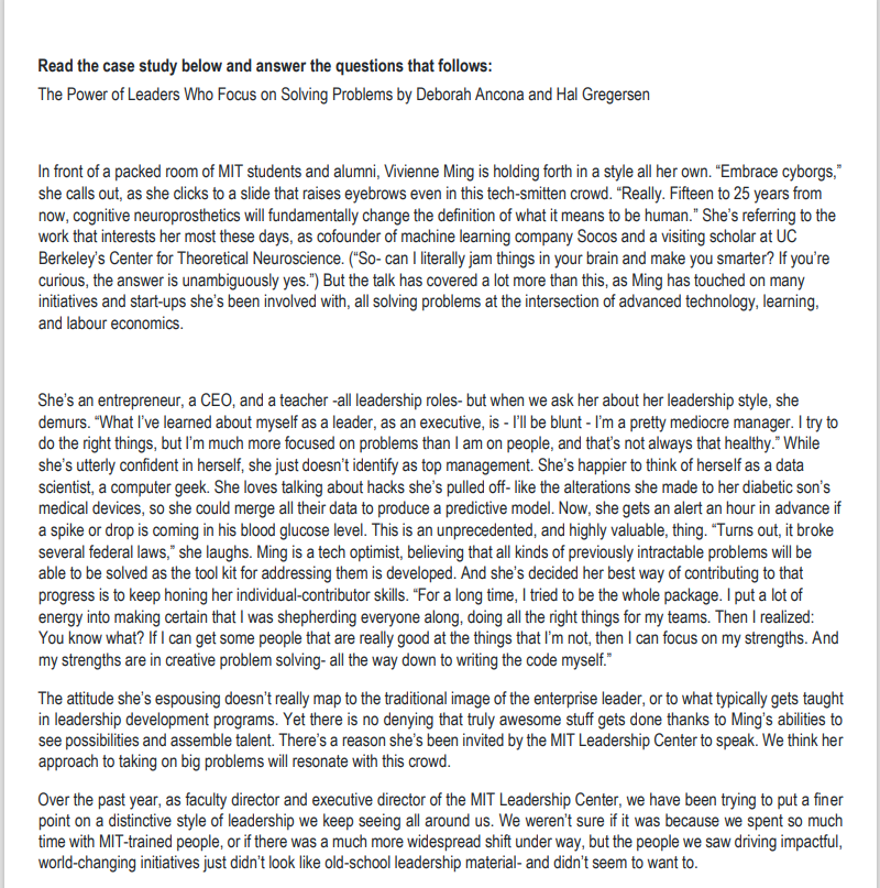  Read the case study below and answer the questions that follows: