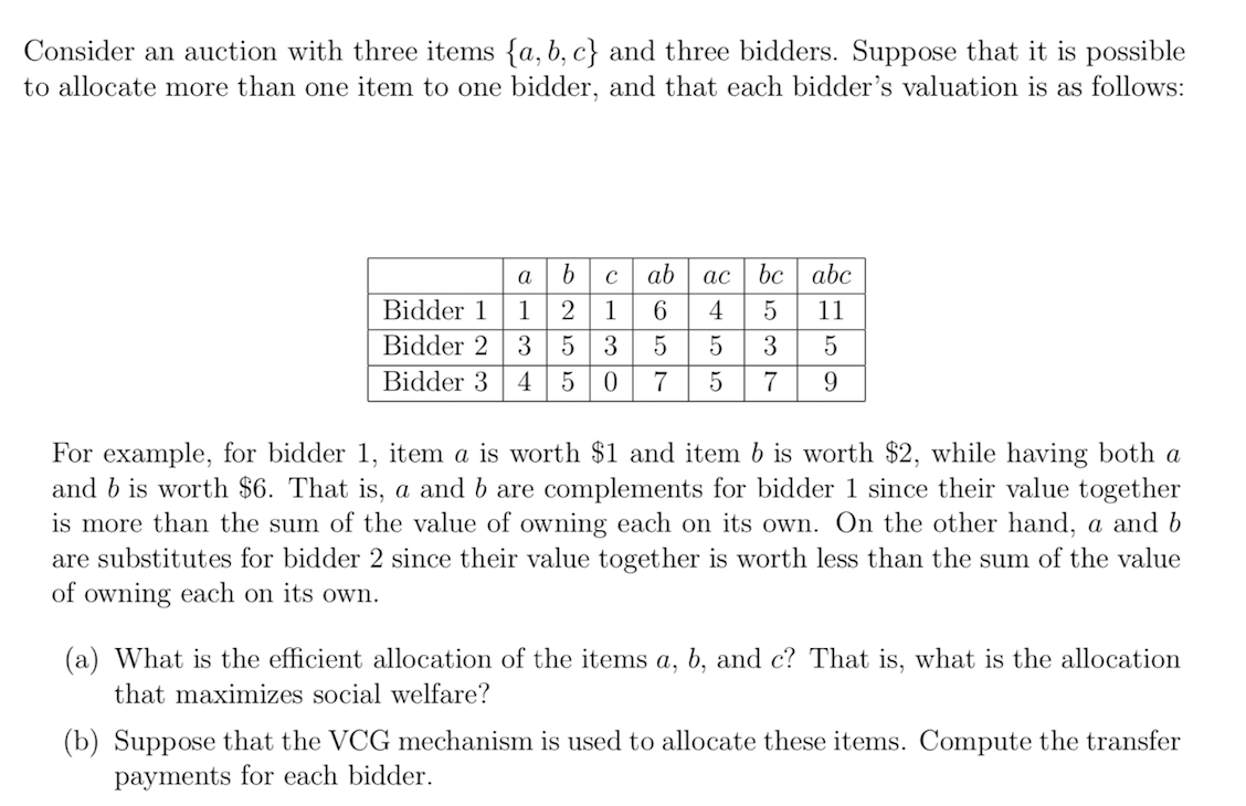 Look at the attached problem. Consider an auction with three items {(1,