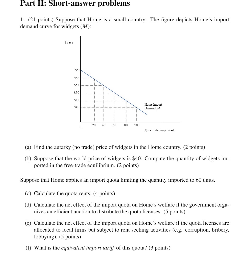  Part II: Short-answer problems 1. (21 points) Suppose that Home is