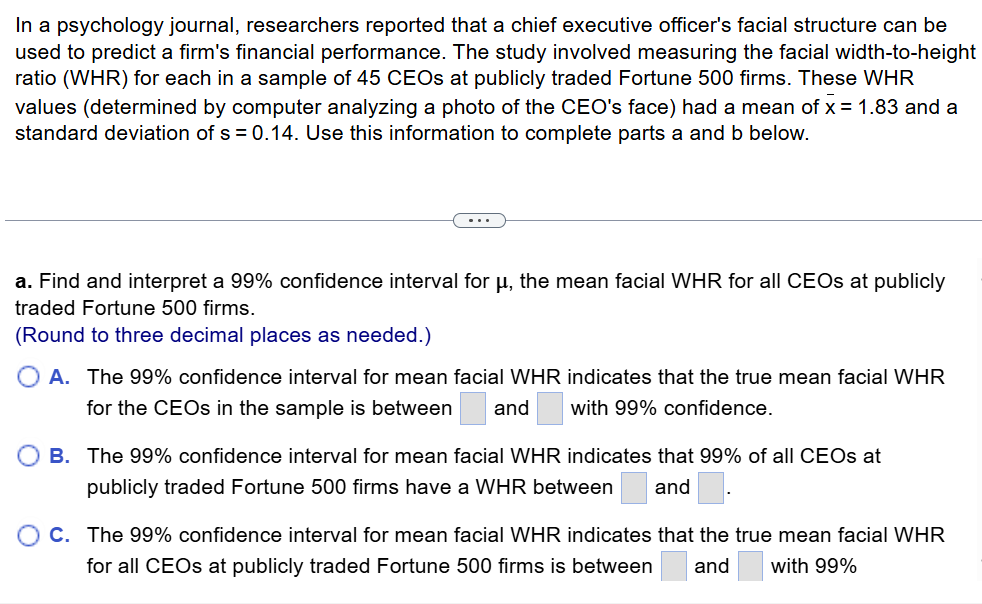 confidence interval for the population mean p. ( , ) (Round to