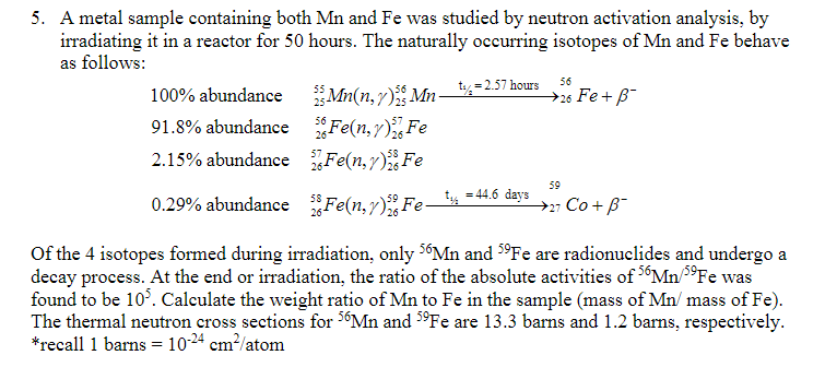  55 25 5. A metal sample containing both Mn and Fe