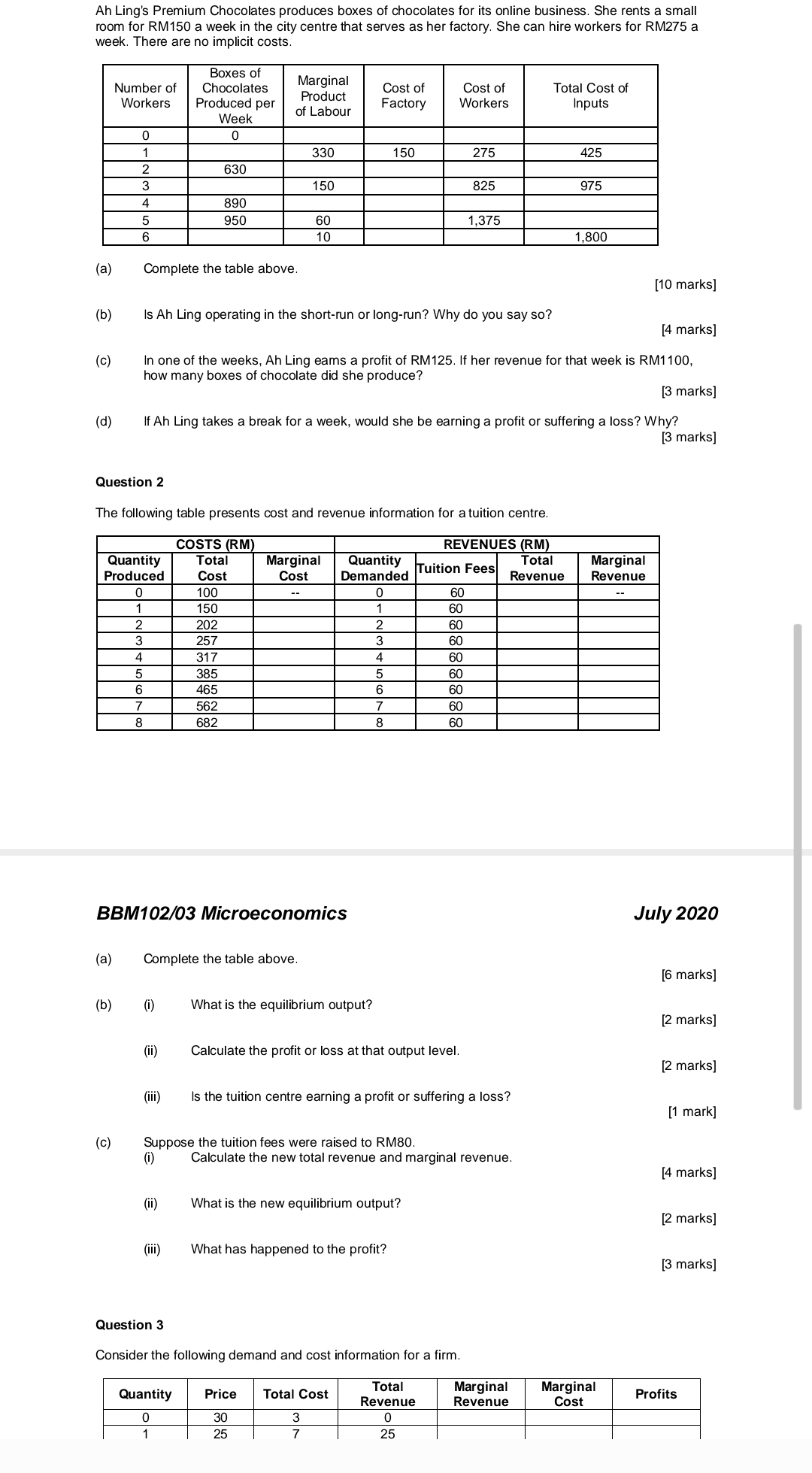 please answer all the questions in full format Ah Ling's Premium Chocolates