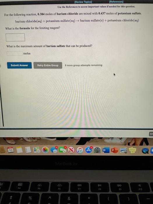 help with limiting reactants (Review Toples) (References Use the References to access