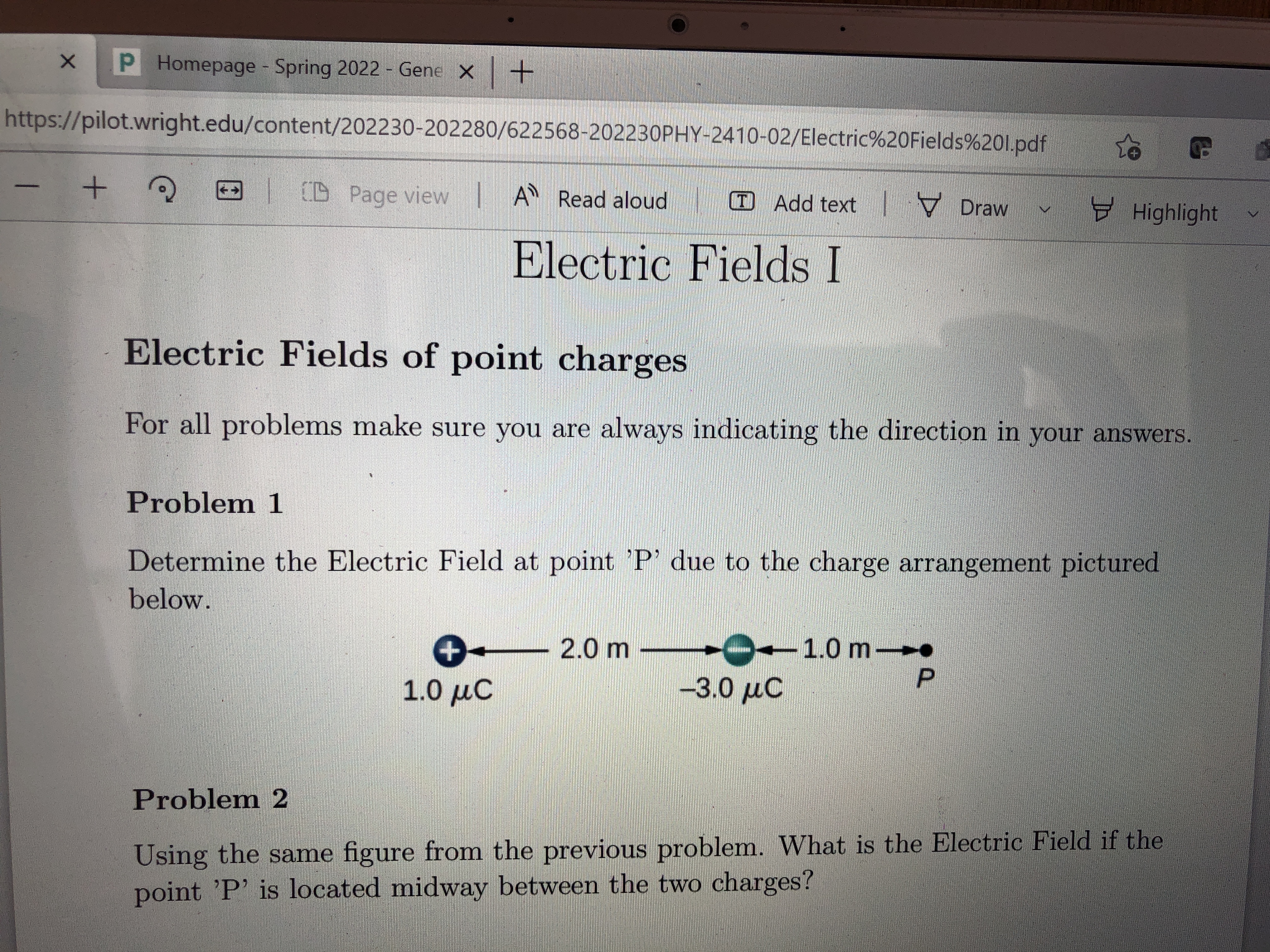  X P Homepage - Spring 2022 - Gene X https://pilot.wright.edu/content/202230-202280/622568-202230PHY-2410-02/Electric%20Fields%201.pdf +
