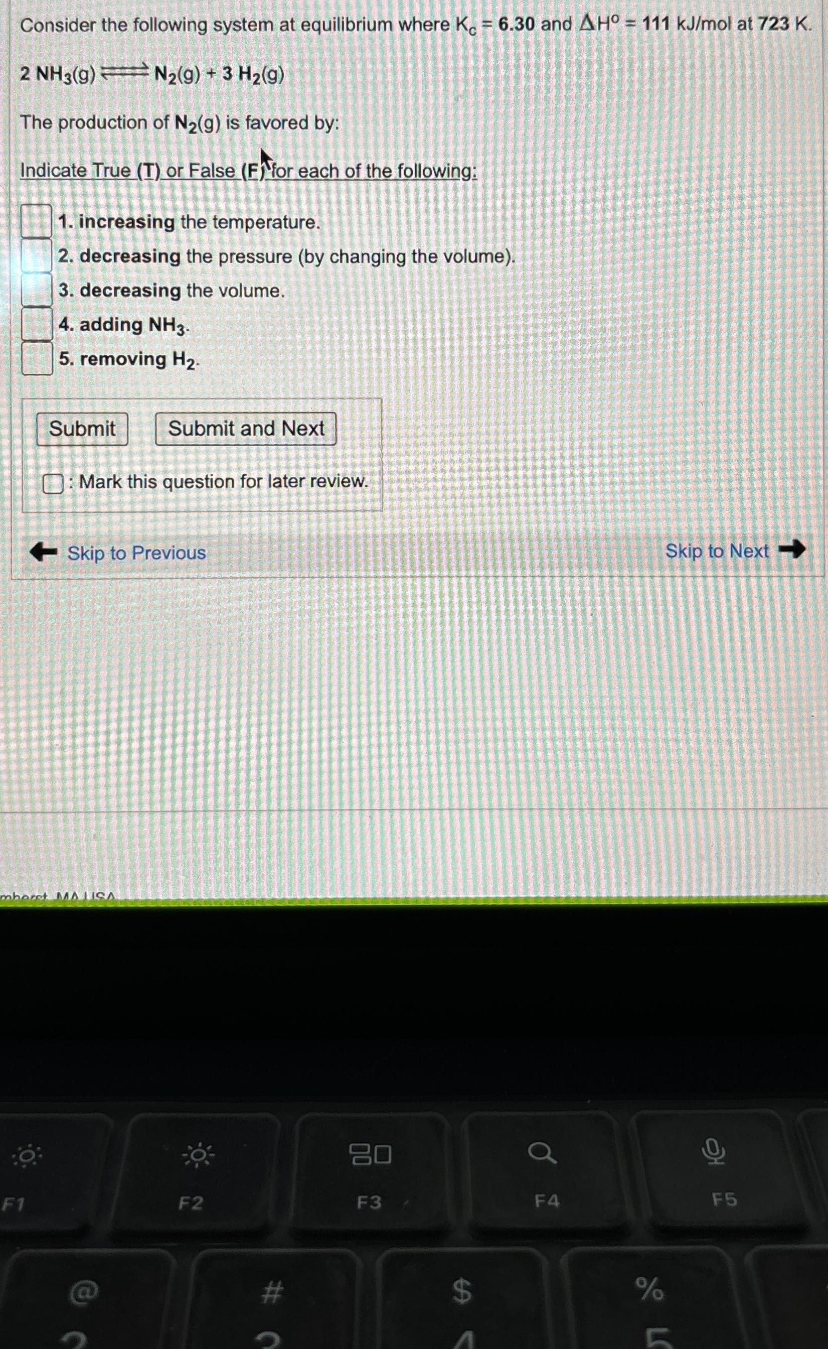  Consider the following system at equilibrium where Kc=6.30 and H=111kJmol at
