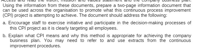  Using the information from these documents, prepare a two-page information document