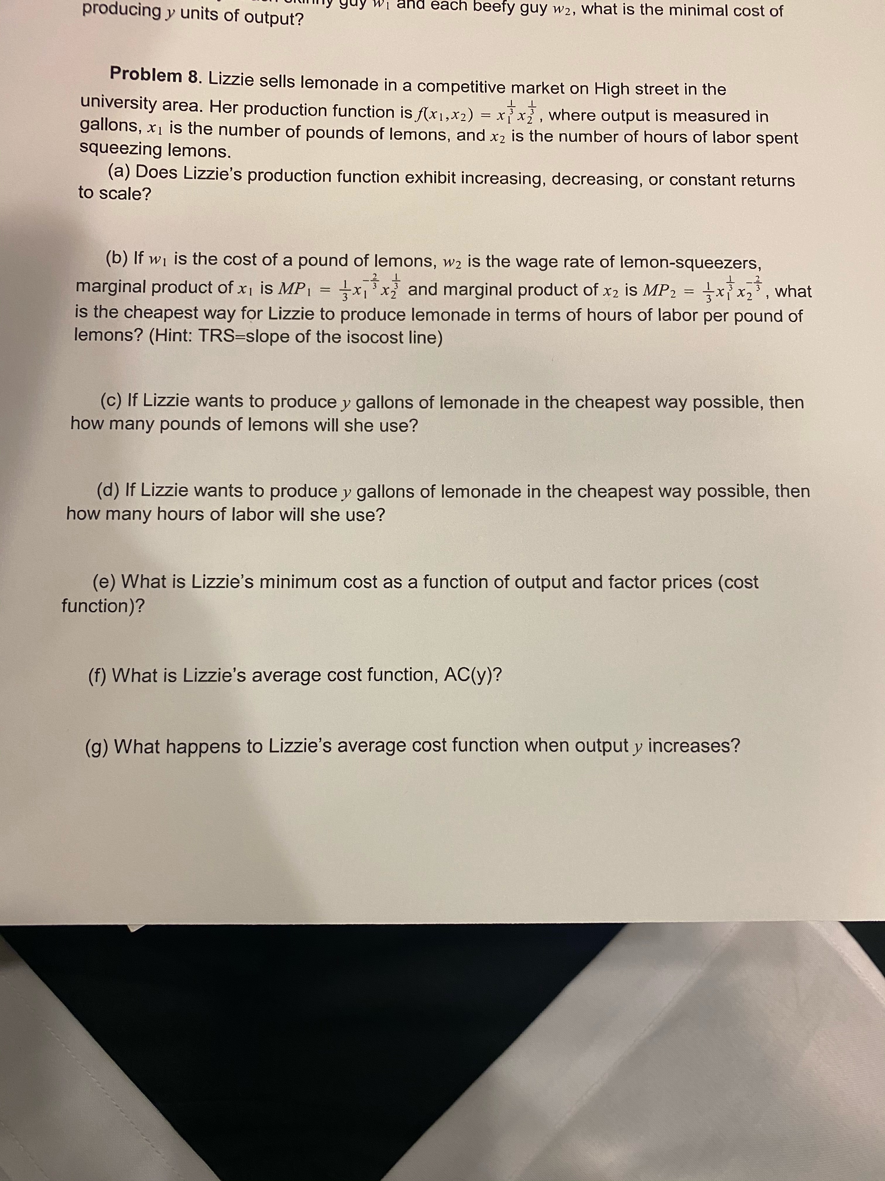 What is the solution these problems? producing y units of output? and