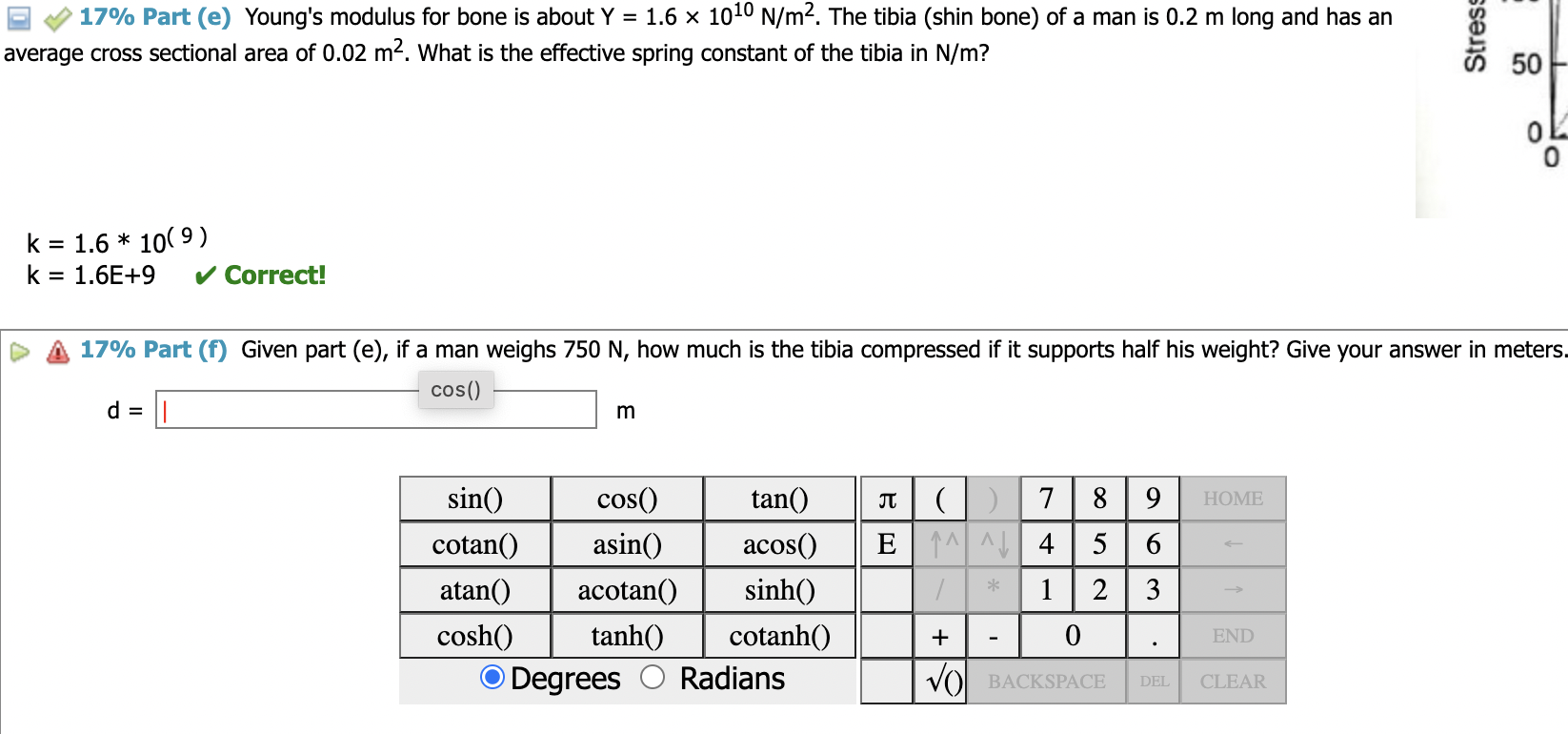 17% Part (e) Young's modulus for bone is about Y =