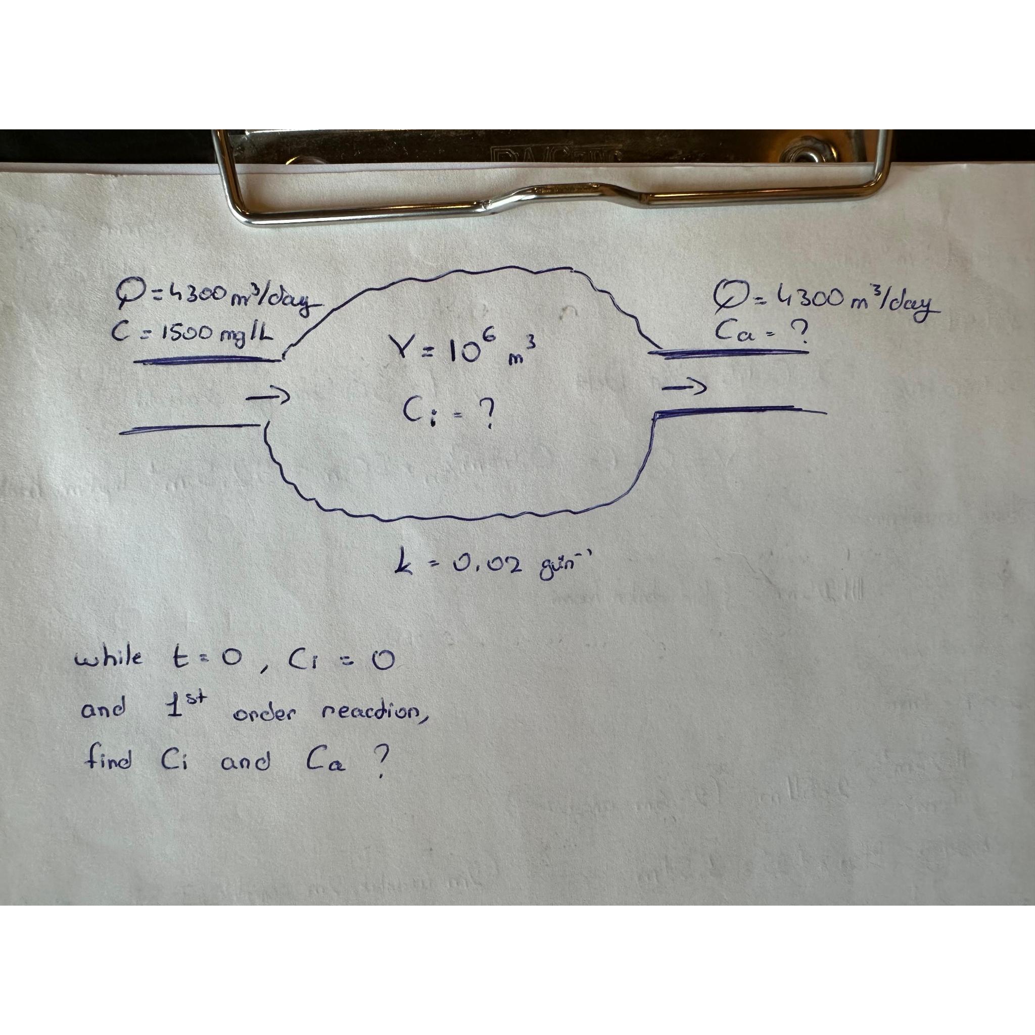  while t=0,Ci=0 and 1st onder reaction, find Ci and Ca? 