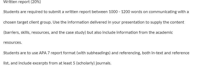  Written report {20%} Students are required to submit a written report