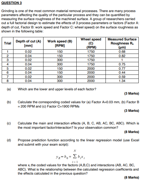 Hi, I need help with question d. Please help QUESTION 3 Grinding