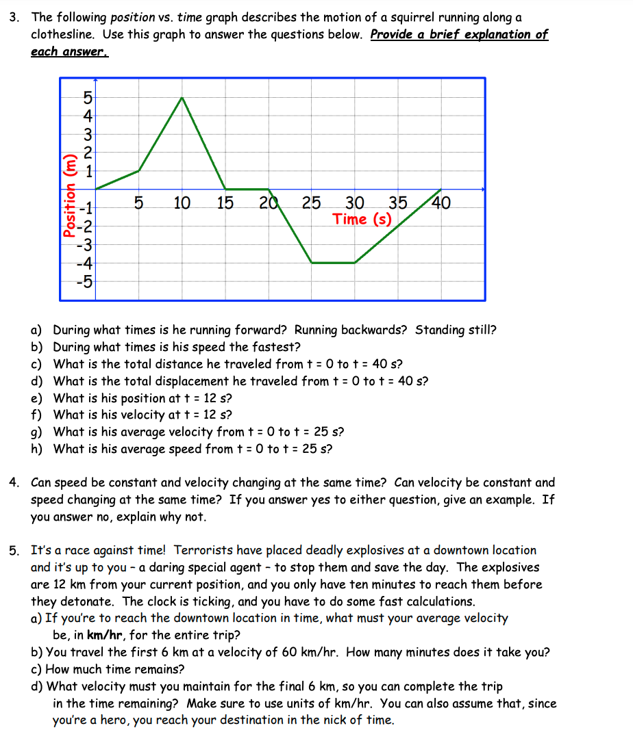  3. The following position vs. time graph describes the motion of