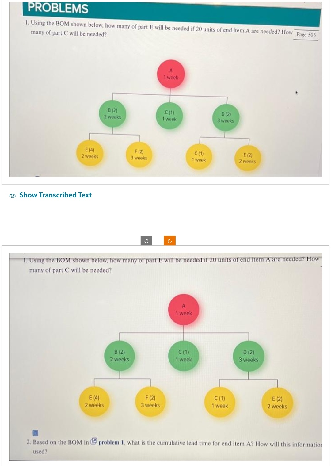  PROBLEMS 1. Using the BOM shown below, how many of part