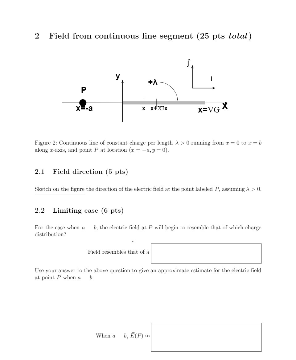  2 Field from continuous line segment (25 pts total ) y