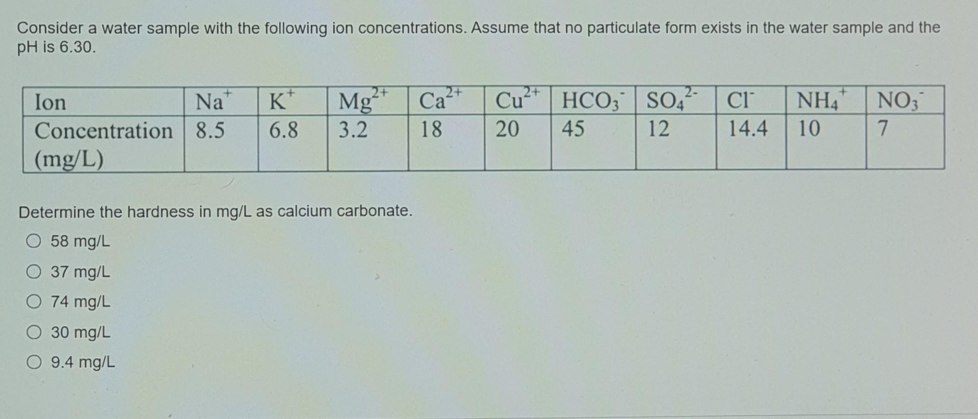 Sme data with 5 set questions Consider a water sample with the