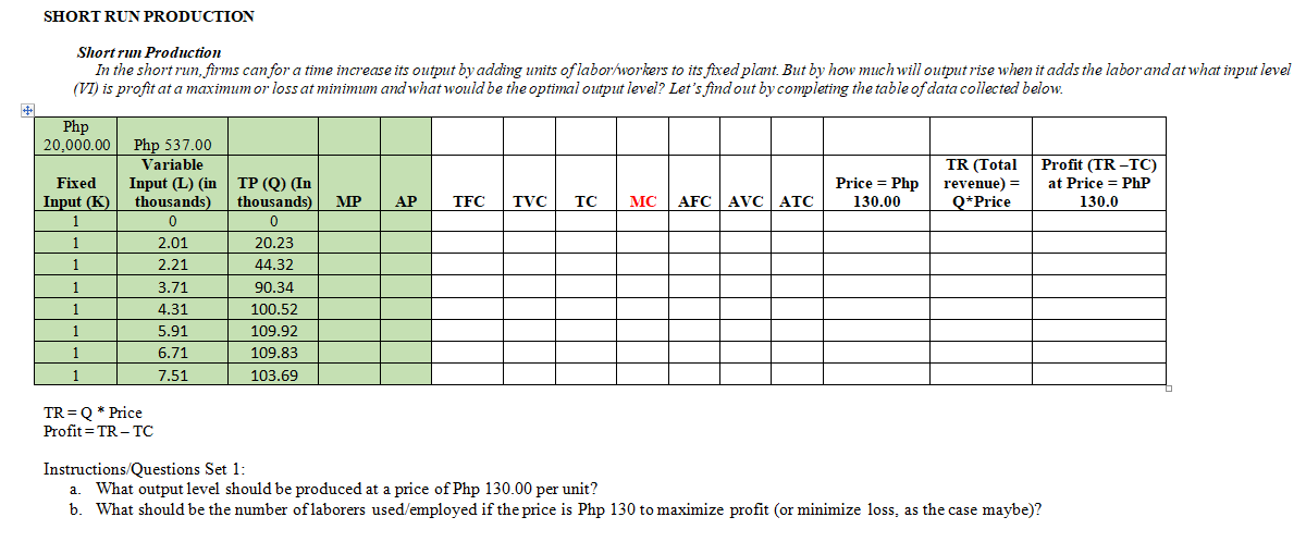 the short run. Total Product (TP) - is the totalquantity or total