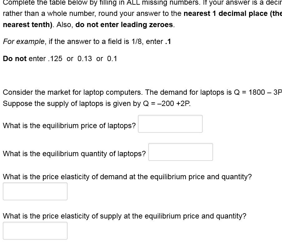 Complete the table below by filling in ALL missing numbers. If