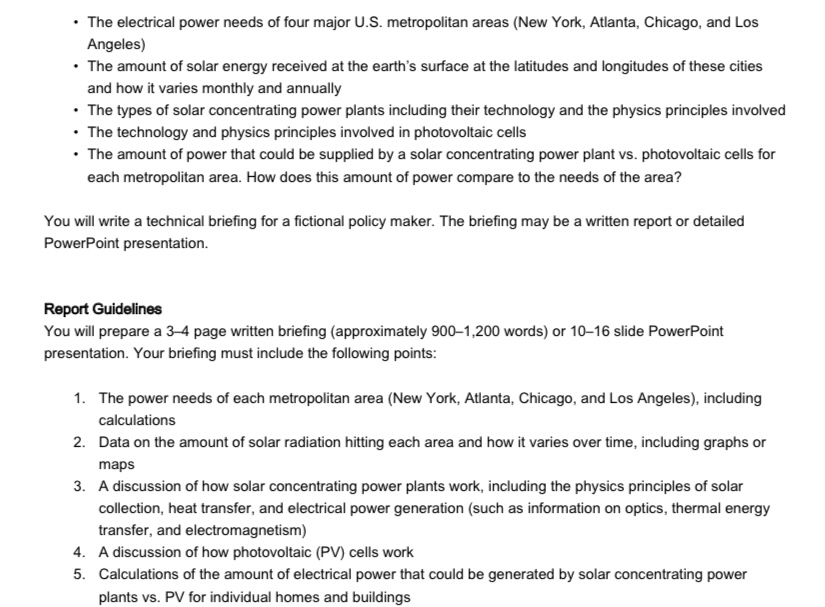 Solar Power: Can someone please help me with this assignment? I have