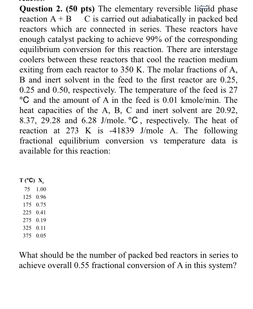  The elementary reversible li&nid phase reaction A + B C is