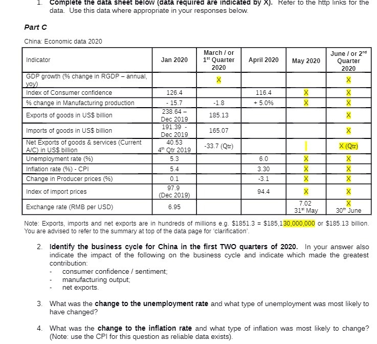  Complete the data sheet below (data required are indicated by x).
