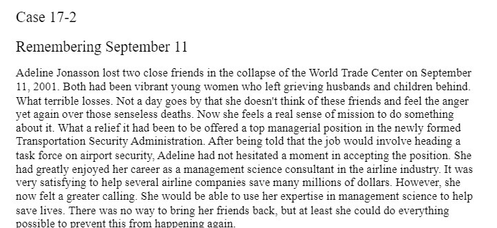 Case 17-2 Remembering September 11 Adeline Jonasson lost two close friends
