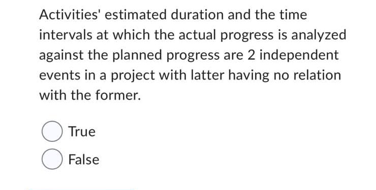  Activities' estimated duration and the time intervals at which the actual