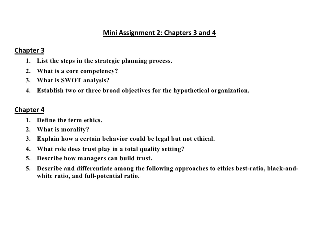  Mini Assignment 2: Chapters 3 and 4 Chapter 3 1. List