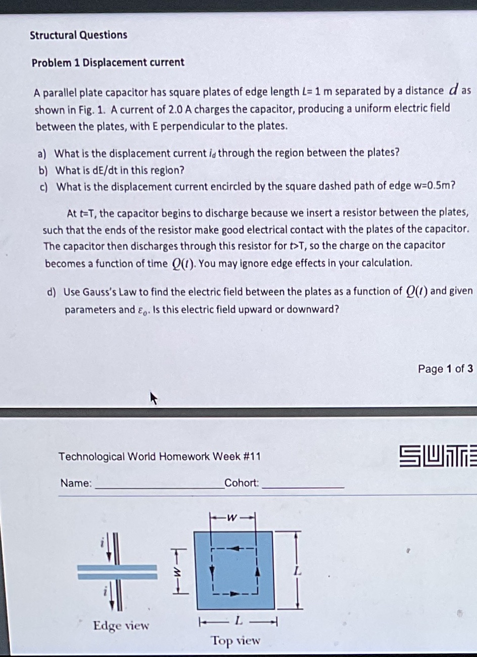 Pls help with qn 1 Structural Questions Problem 1 Displacement current A