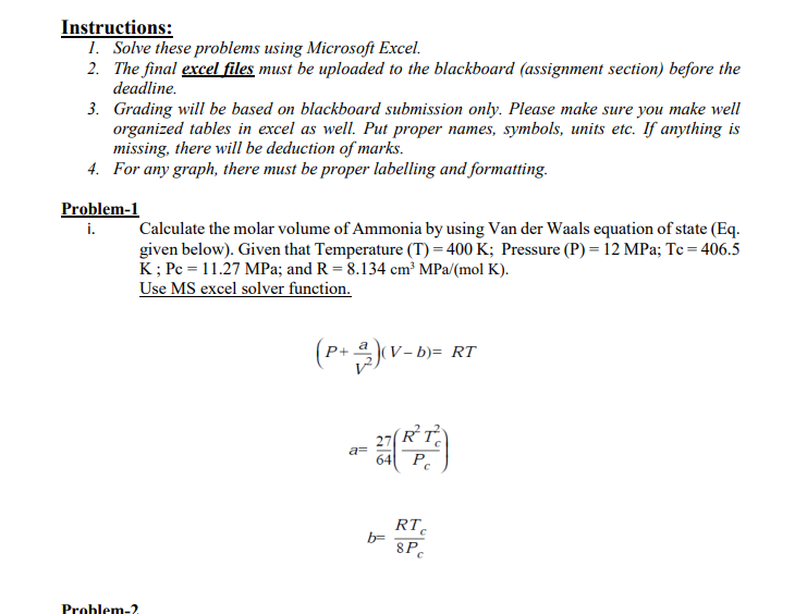  Instructions: 1. Solve these problems using Microsoft Excel. 2. The final