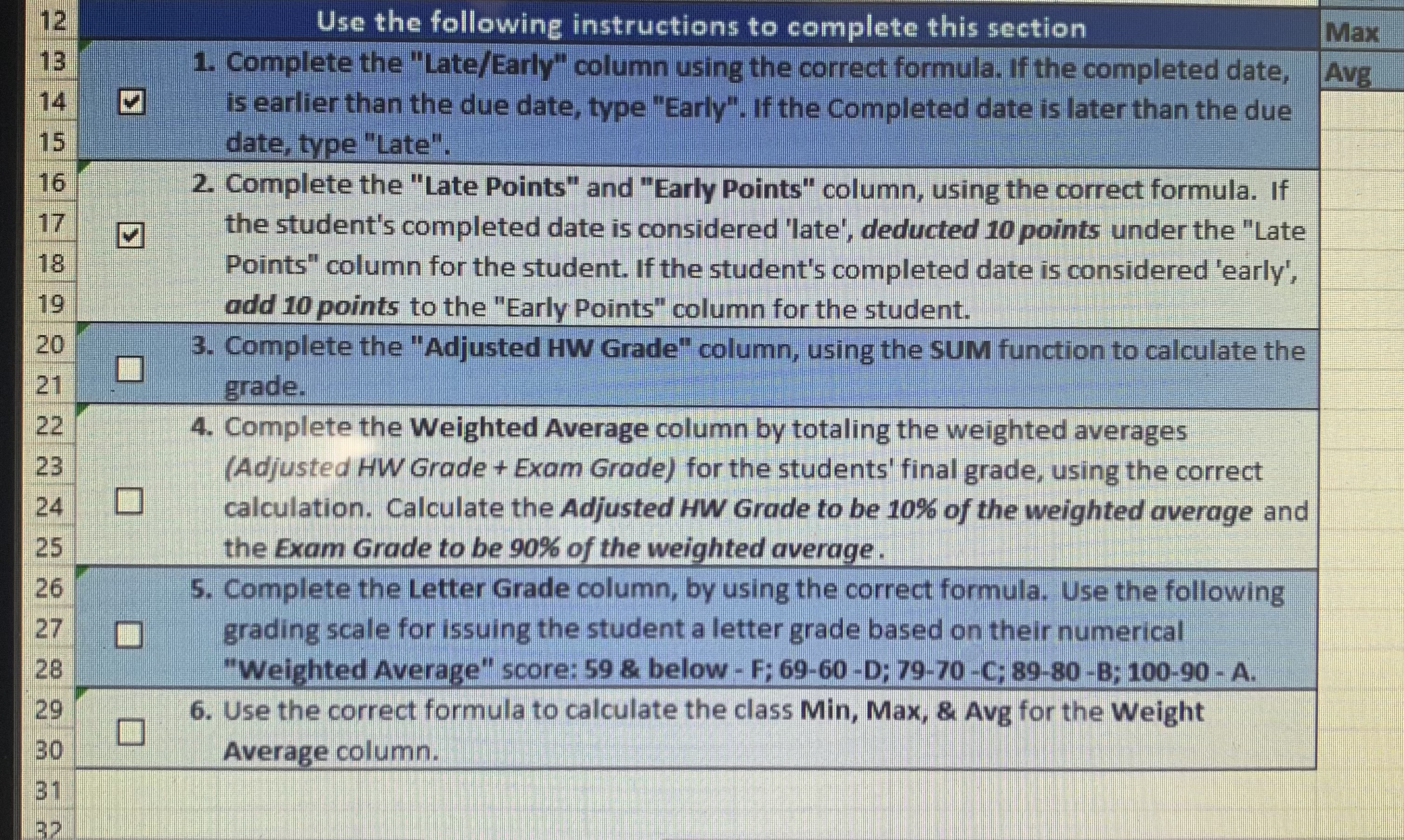& Font for formatting IF Statements Nested IF Statements Basic Calculations Weighted