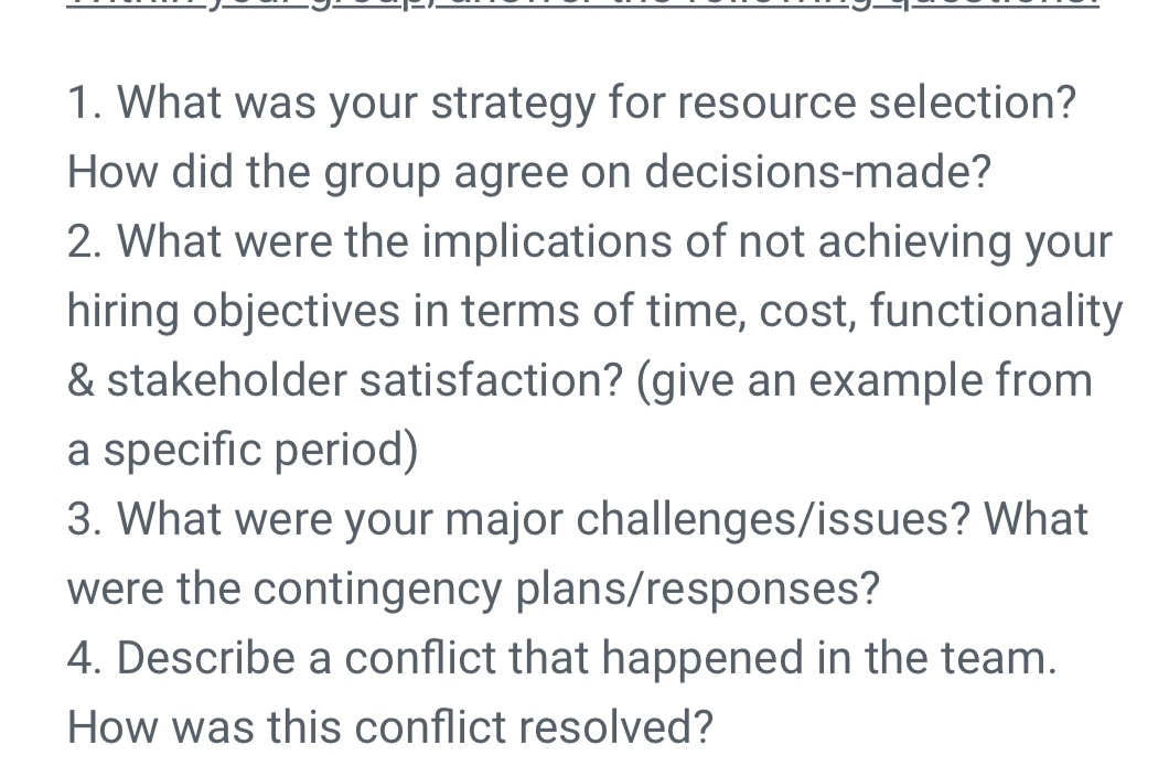  1. What was your strategy for resource selection? How did the