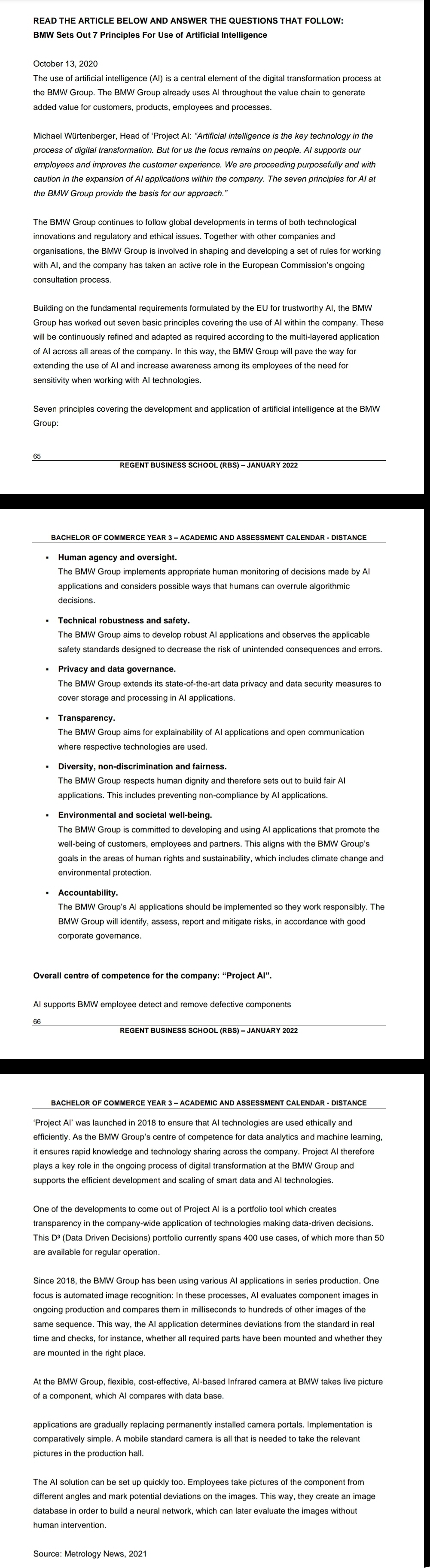  READ THE ARTICLE BELOW AND ANSWER THE QUESTIONS THAT FOLLOW: BMW