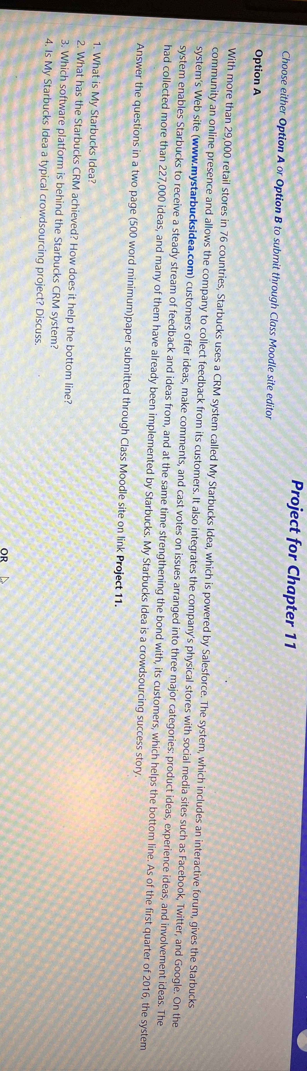 Need answers to all questions properly please Project for Chapter 11 Choose