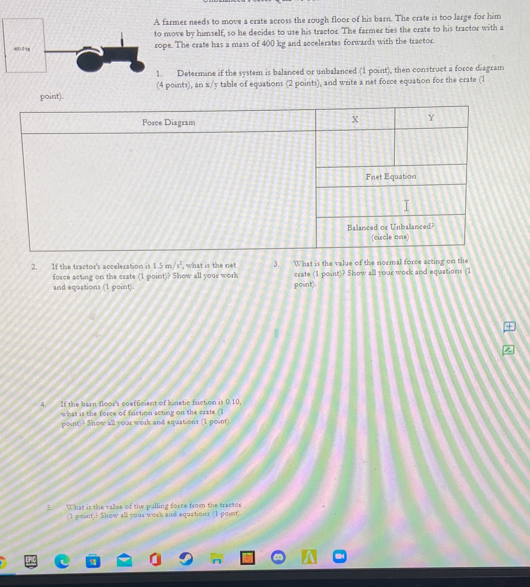 A farmer needs to move a crate across the rough floor