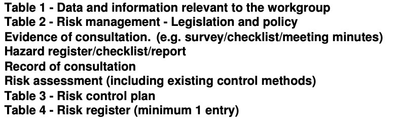  Table 1 - Data and information relevant to the workgroup Table