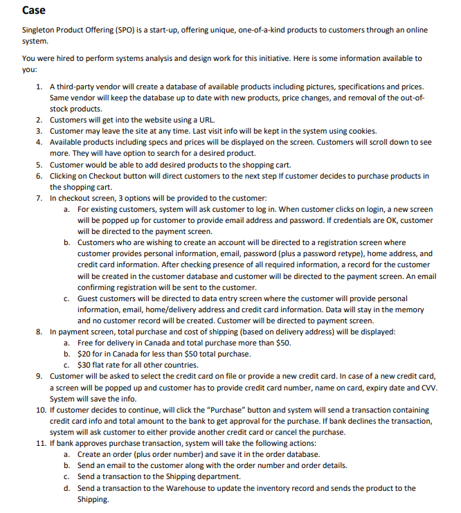 Basedon the given information, create a use case description for the payment