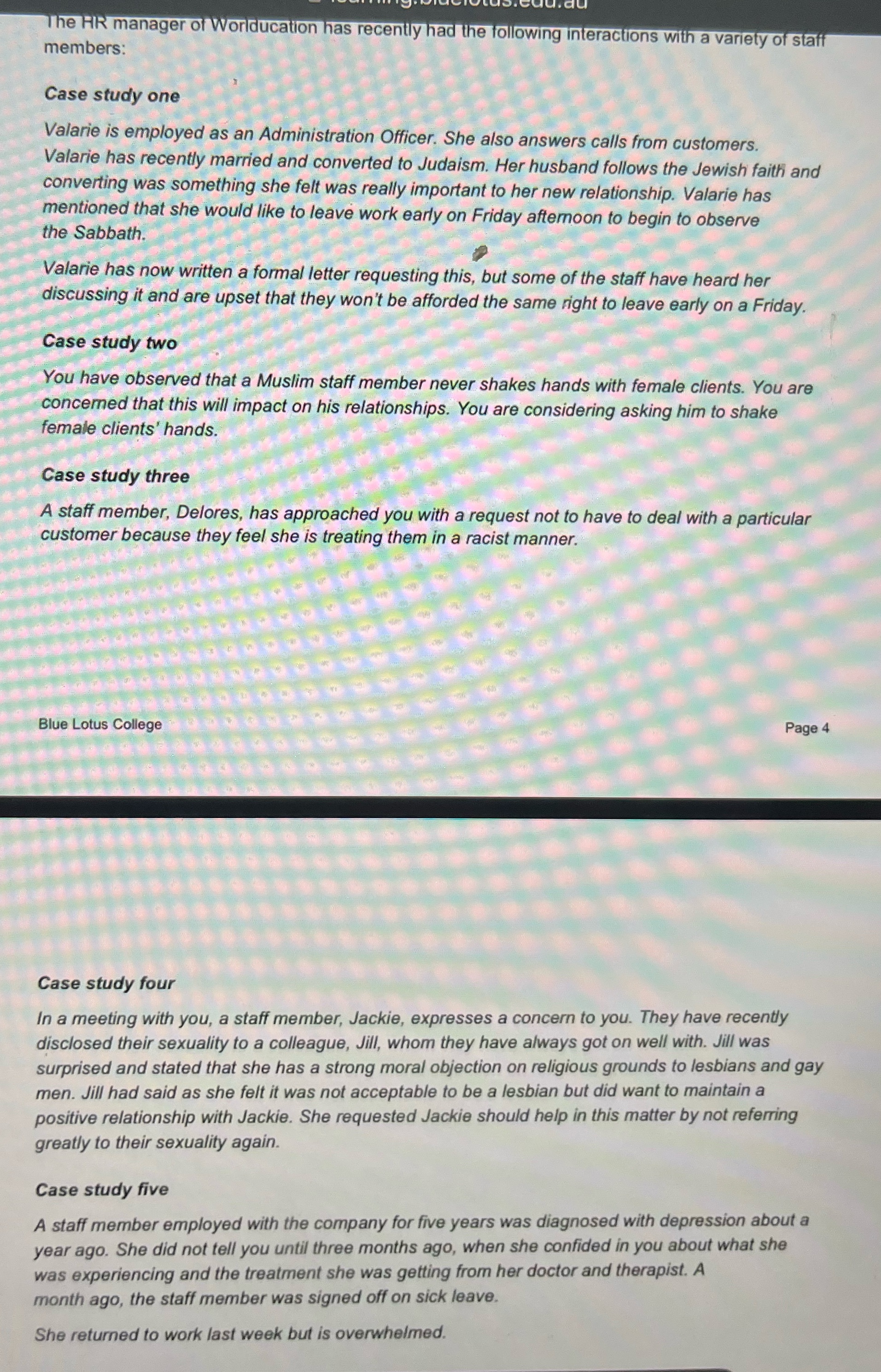 Summarise each case study and also summarise the training needs in your