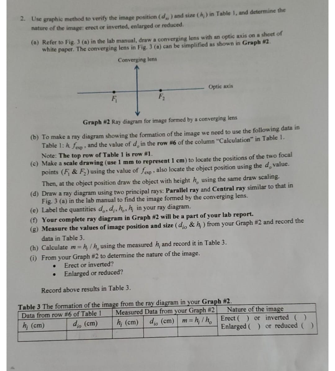 of a converging lens Object Lens Calculation PL PI Image f value
