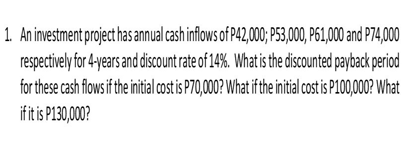 Answer the following problem and provide solution each. Compute for Net Present