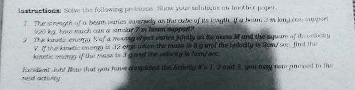 Show your solution Instructions: Solve the following problems. Show your solutions on