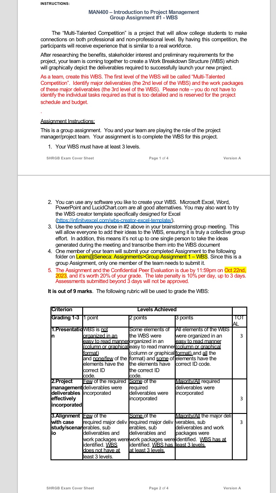  INSTRUCTIONS: MAN400 - Introduction to Project Management Group Assignment #1 -