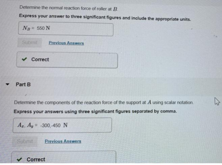 A and by a roller at B. The member is subjected to