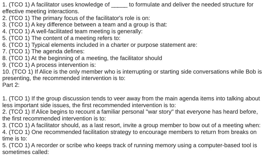 1 . ( T CO 1 ) A facilitator uses knowledge