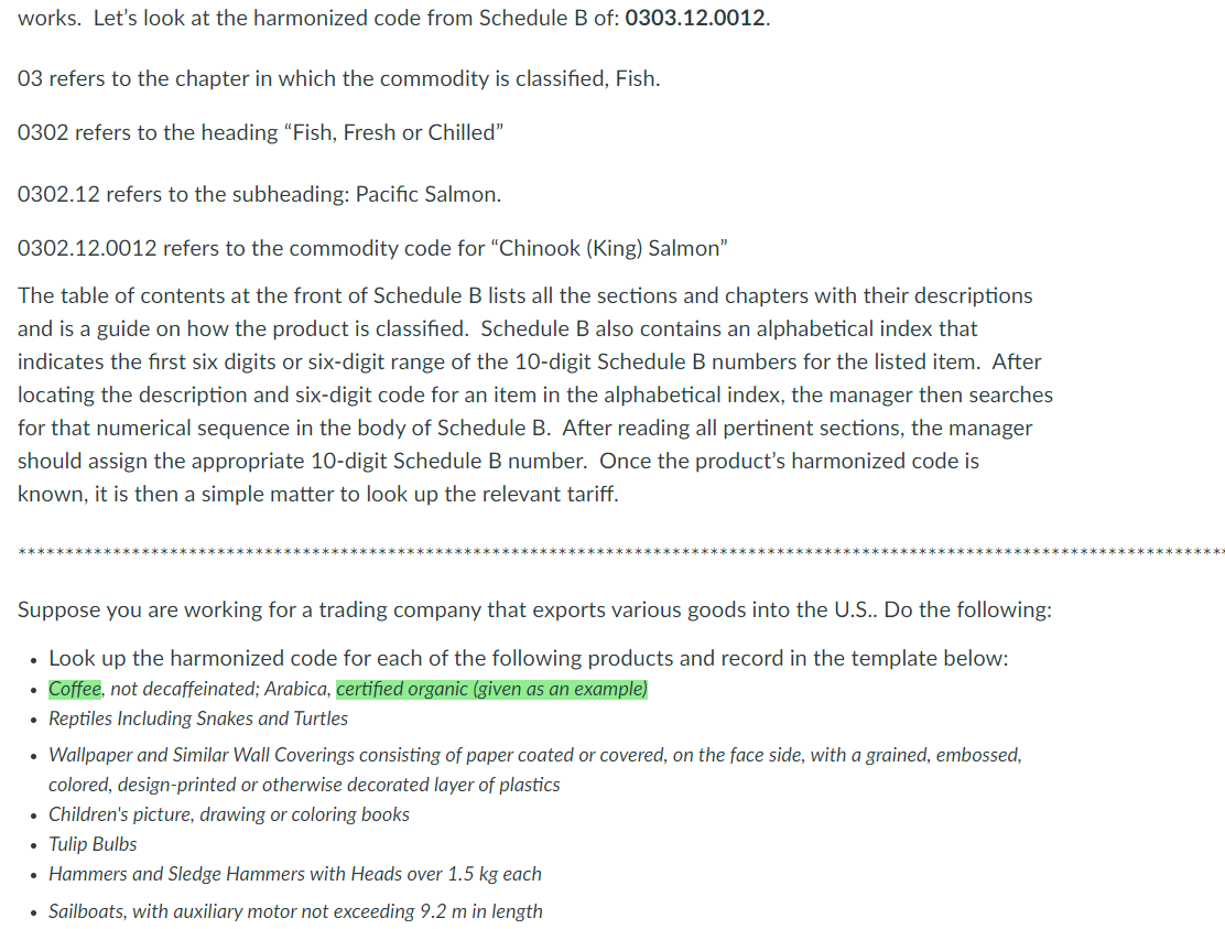 works. Let's look at the harmonized code from Schedule B of: