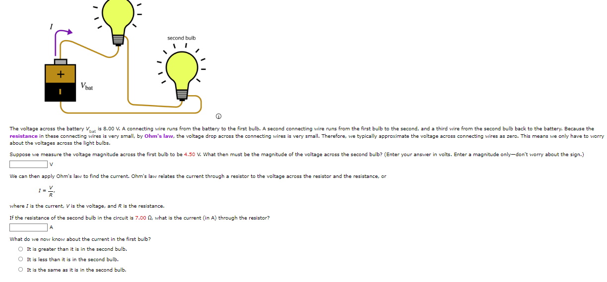 second bulb + Vbat A The voltage across the battery Vis