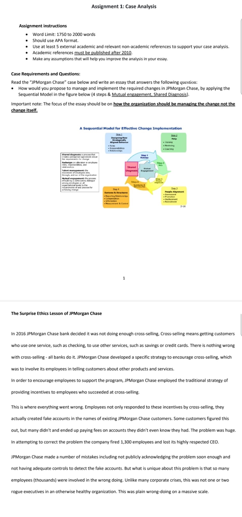 Please check comment Assignment 1: Case Analysis Assignment instructions Word Limit: 1750