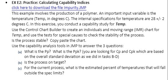  EX E2: Practice: Calculating Capability Indices click here to download the