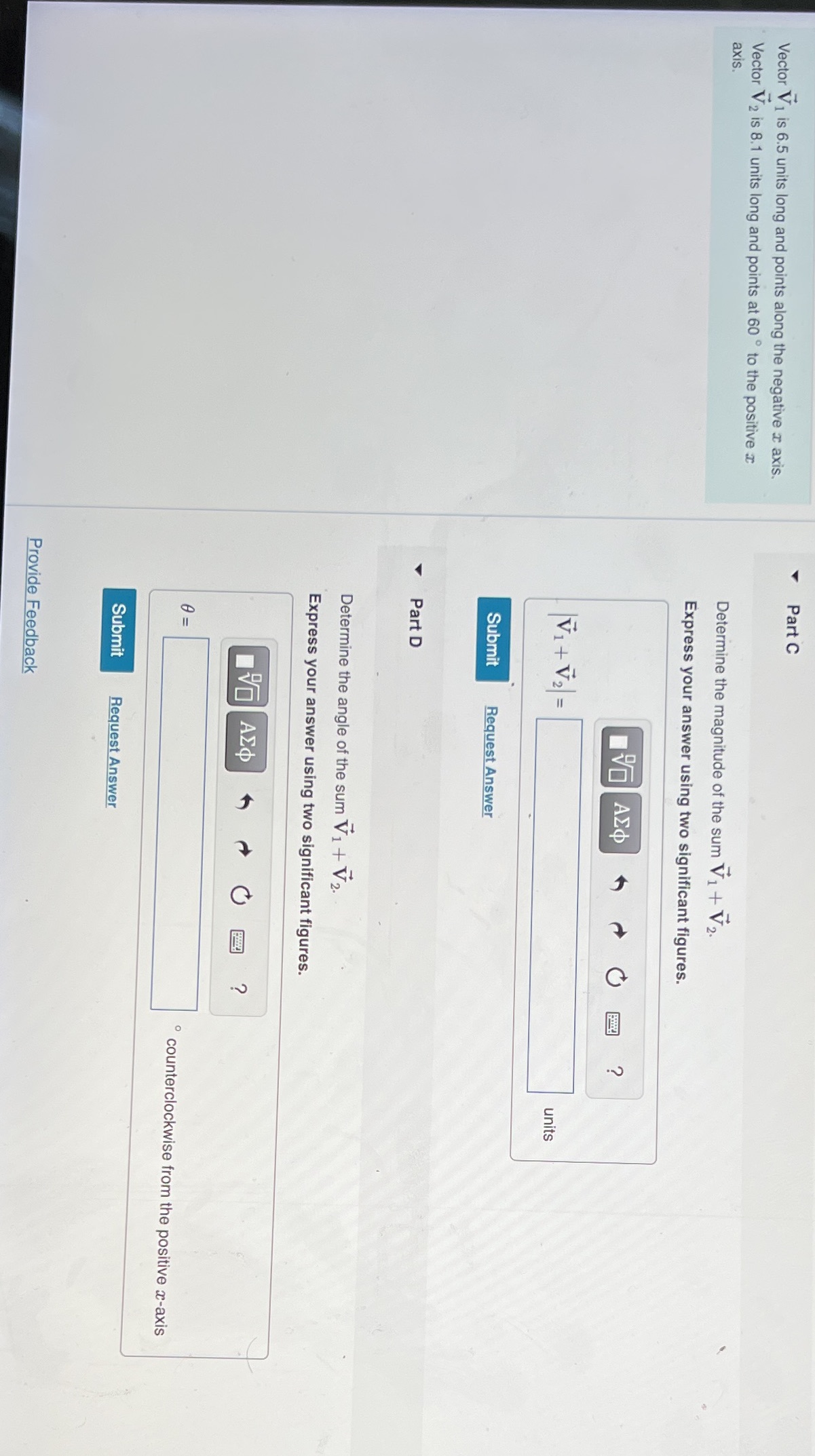  Part C Vector V1 is 6.5 units long and points along