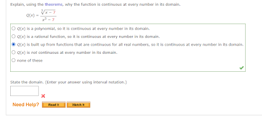  Explain, using the theorems, why the function is continuous at every