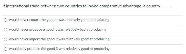  If international trade between two countries followed comparative advantage, a country